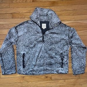 Thread + Supply Grey/Black Sherpa Quarter Zip, Size Small